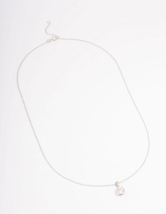 Sterling Silver Solitaire Cubic Zirconia Pendant Necklace