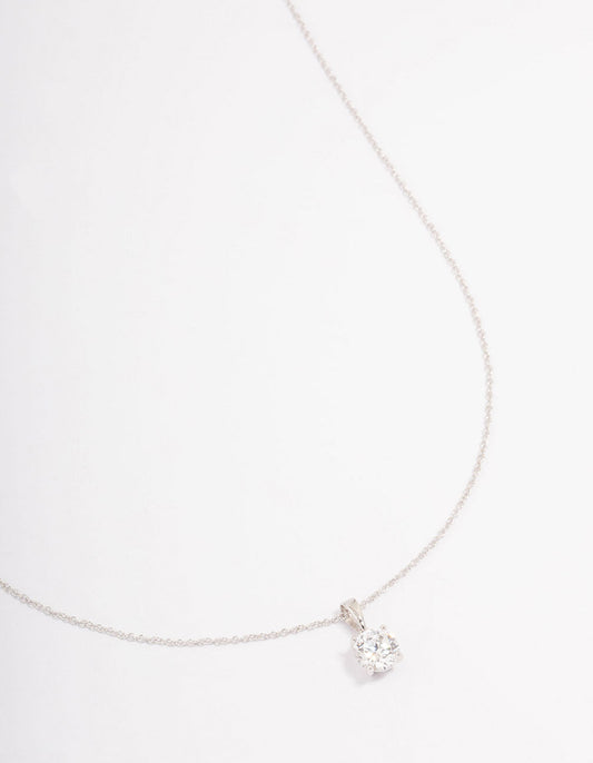 Sterling Silver Solitaire Cubic Zirconia Pendant Necklace