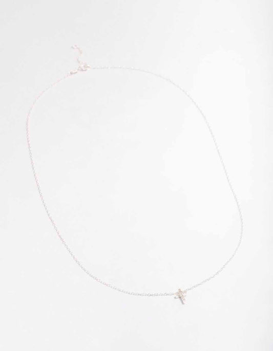 Sterling Silver Cubic Zirconia Cross Pendant Necklace