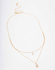 Gold Pear Halo Layered Necklace