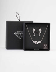 Silver Dainty Sparkle Flower Necklace & Earring Set