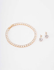 Gold Round Tennis Bracelet & Earring Set