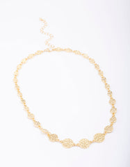 Gold Plated Hammered Disc Chain Necklace