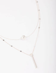 Silver Bar & Ball Layered Necklace