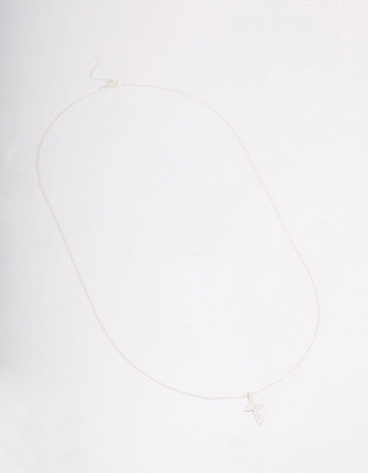 Sterling Silver Cubic Zirconia Marquise Cross Necklace