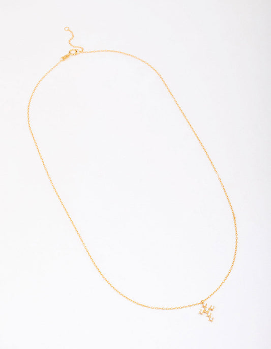 Gold Plated Sterling Silver Cubic Zirconia Round Cross Chain Necklace