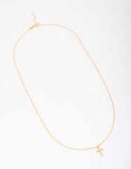 Gold Plated Sterling Silver Cubic Zirconia Round Cross Chain Necklace