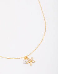 Gold Plated Sterling Silver Starfish Freshwater Pearl Chain Necklace
