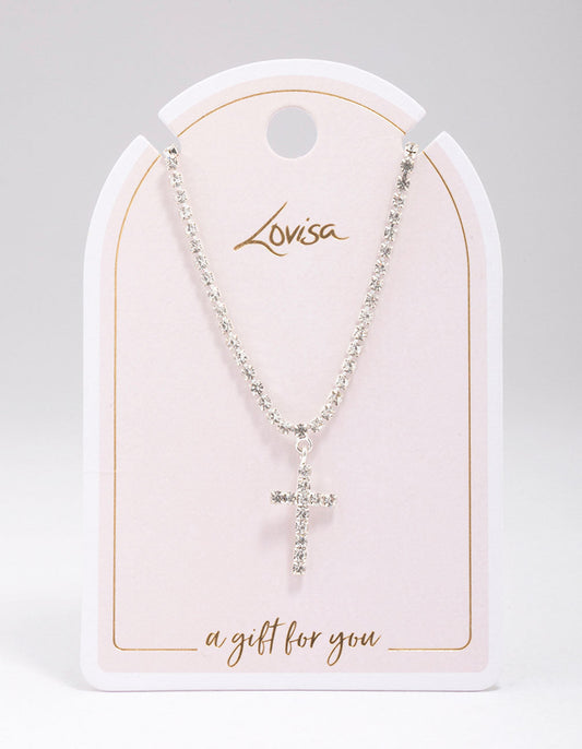 Silver Cup Chain Cross Pendant Necklace