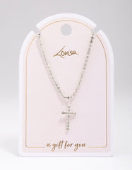 Silver Cup Chain Cross Pendant Necklace