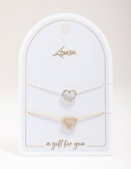 Gold & Silver Open Heart Diamante Bracelets 2-Pack