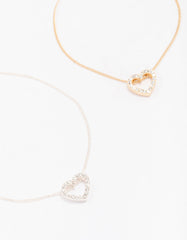 Gold & Silver Open Heart Diamante Bracelets 2-Pack