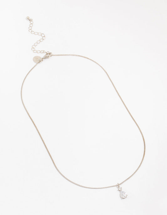 Silver Cubic Zirconia Pear Pendant Necklace