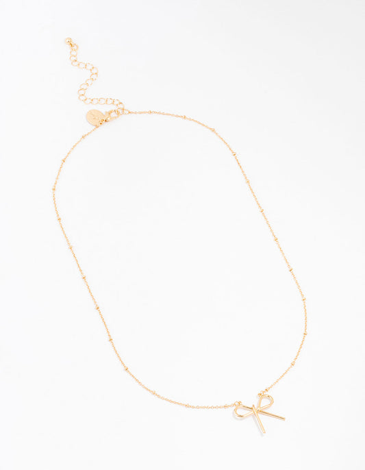 Gold Ball Chain Bow Necklace