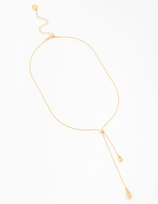 Waterproof Gold Plated Stainless Steel Pull Through Lariat Necklace