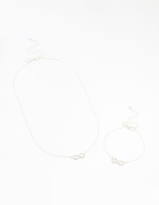 Silver Plated Infinity Necklace & Bracelet Set