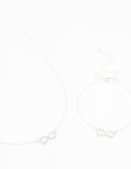 Silver Plated Infinity Necklace & Bracelet Set