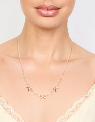 Rose Gold Station Diamante Bow Necklace