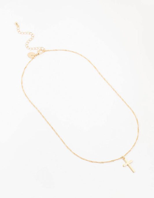 Gold Flat Solid Cross Necklace