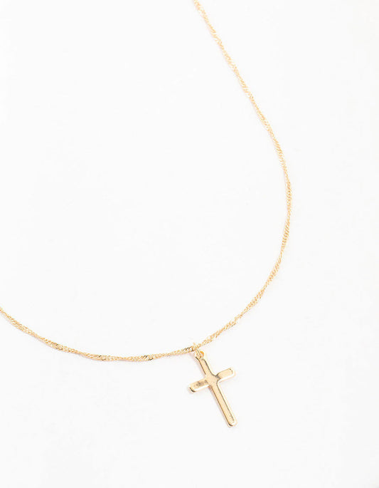 Gold Flat Solid Cross Necklace