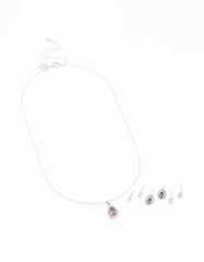 Silver Multiple Purple & Silver  Pear Earring & Necklace Set