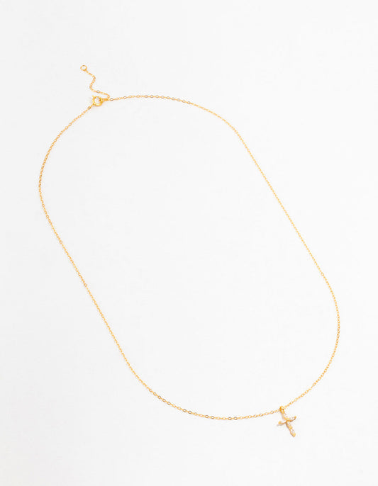 Gold Plated Sterling Silver Cubic Zirconia Cross Necklace