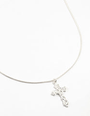 Silver Plated Round Snake Chain Ornate Necklace