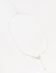 Silver Diamante Pearl Butterfly  Y-Necklace