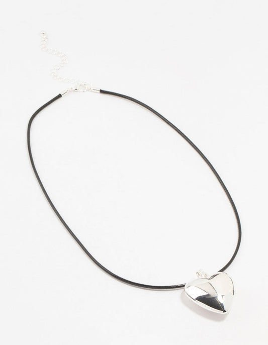 Silver Plated Heart Cord Necklace