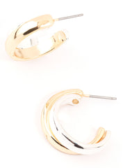 Mixed Metals Double Overlap Hoop Earrings