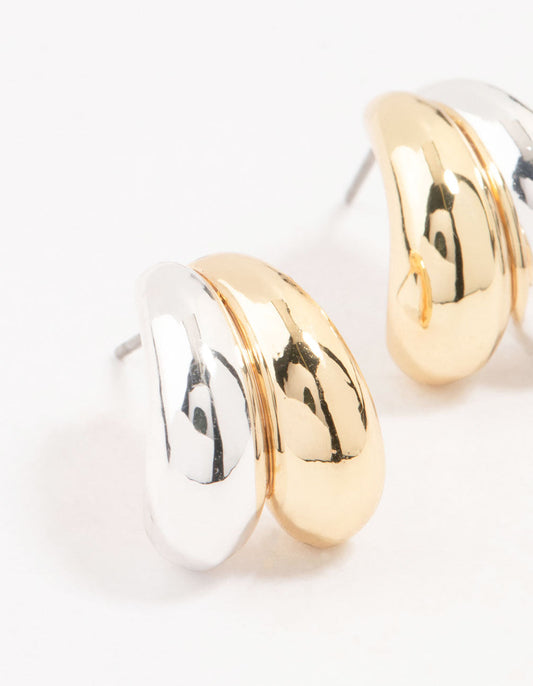 Mixed Metal Double Bubble Hoop Earrings