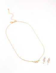 Gold Dainty Sparkle Flower Earrings & Necklace Set