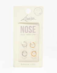 Mixed Metals Rope & Spiral Nose Rings 4-Pack