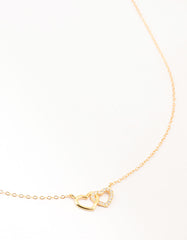Gold Plated Sterling Silver Double Heart Cubic Zirconia Necklace
