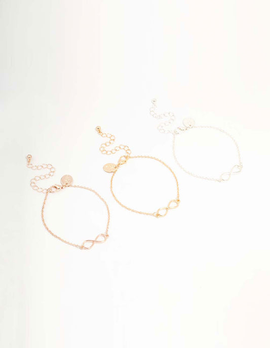 Mixed Metals Infinity Bracelets 3-Pack