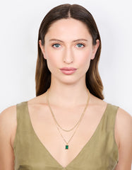 Gold Diamante & Baguette Cut Green Diamante Layered Necklace