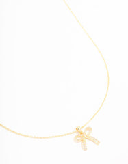 Gold Plated Pave Set Cubic Zirconia Bow Necklace