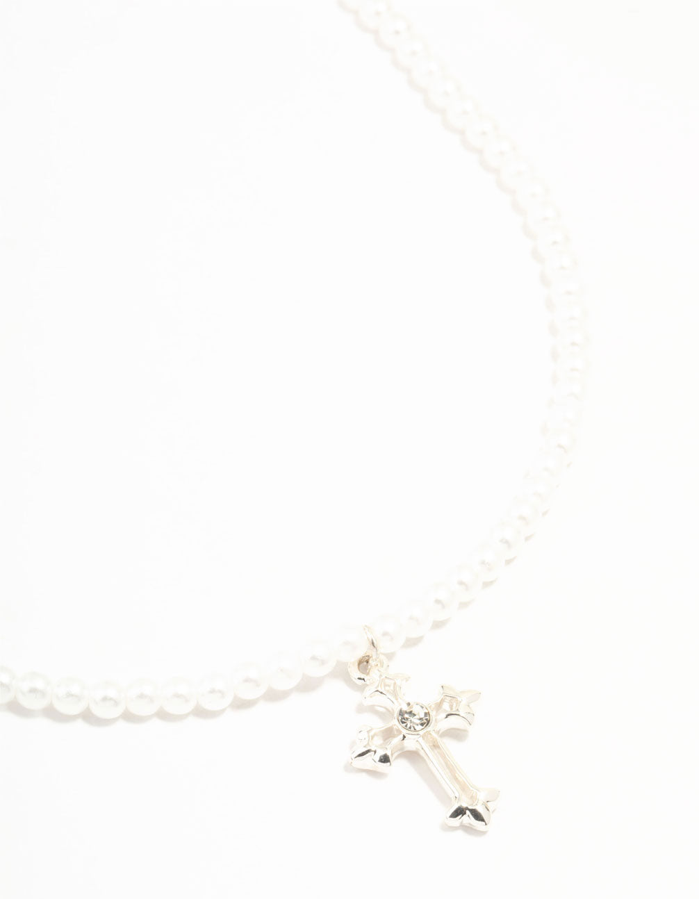 Silver Pearl Cross Pendant Necklace