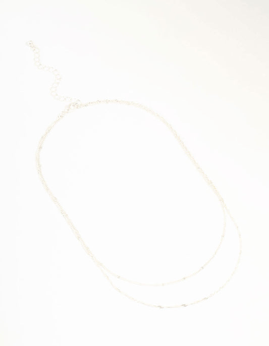 Silver Rope Layered Chain Necklace