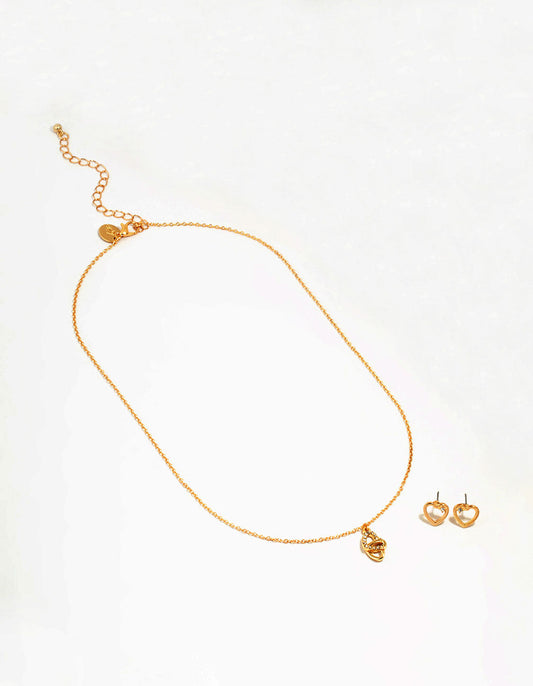 Gold Link Heart Diamante Necklace & Earrings Set
