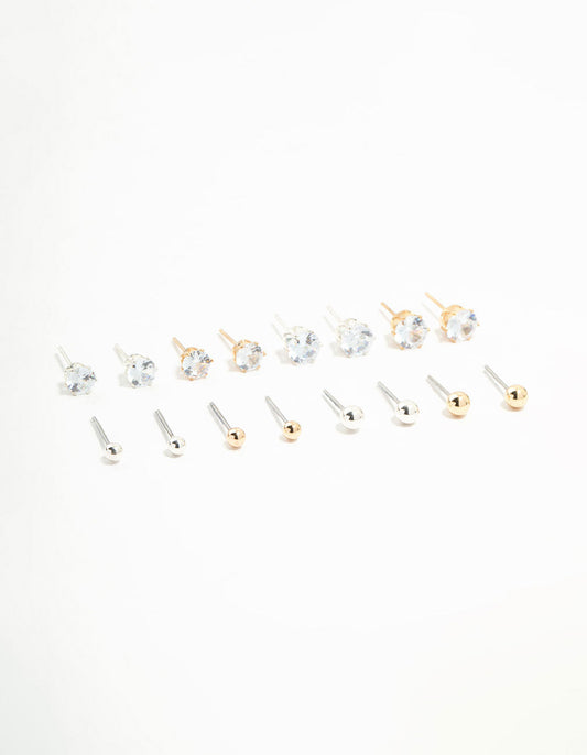 Mixed Metals Classic Stud Earrings 8-Pack