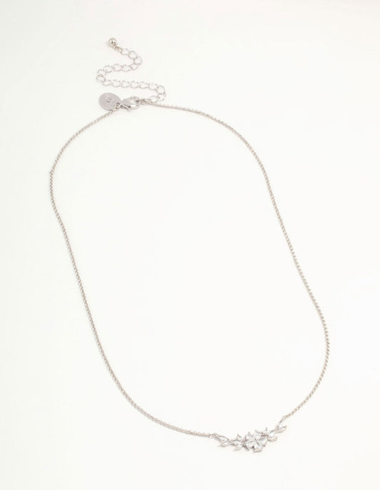 Silver Cubic Zirconia Flower & Vine Necklace