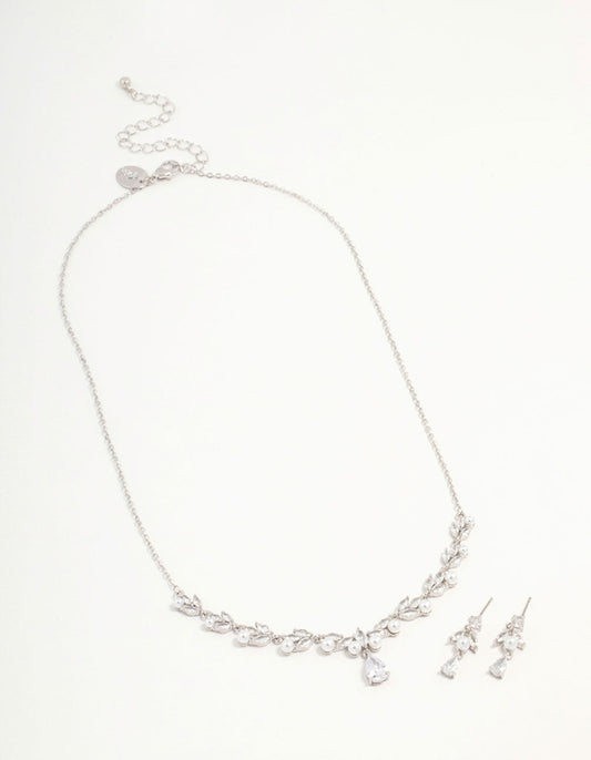 Silver Cubic Zirconia & Pearl Jewellery Set