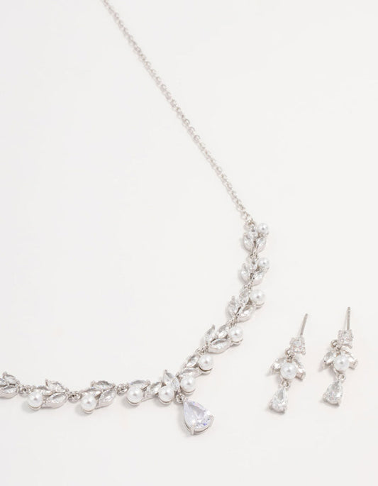 Silver Cubic Zirconia & Pearl Jewellery Set