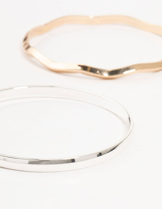 Mixed Metals Plain & Wavy Bangles 4-Pack