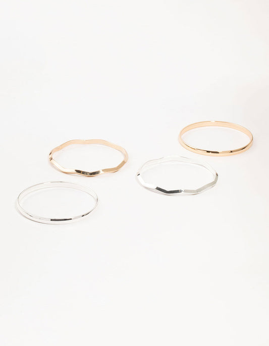 Mixed Metals Plain & Wavy Bangles 4-Pack