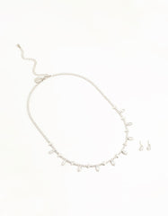 Silver Cubic Zirconia Navette Charm Earrings & Necklace Set