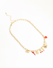 Gold Plated Chili & Cherry Charm Necklace