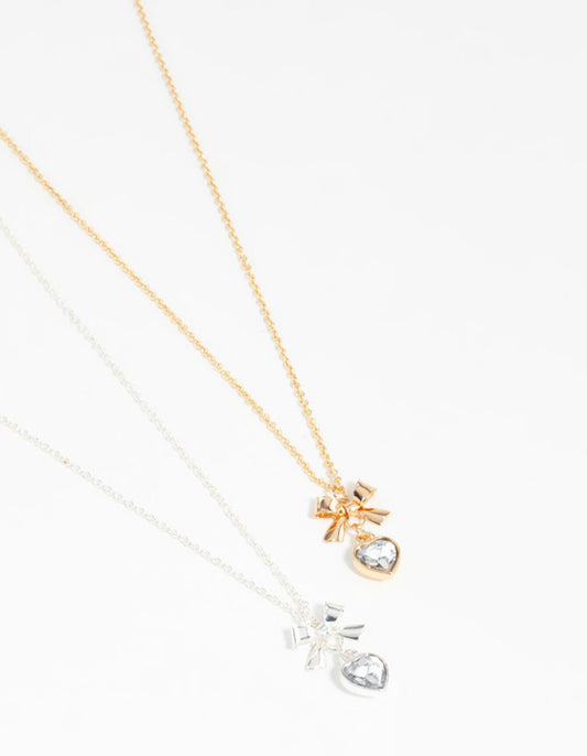 Heart & Bow Pendant Necklaces 2-Pack