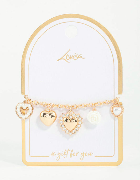 Gold Heart Charm Bracelet